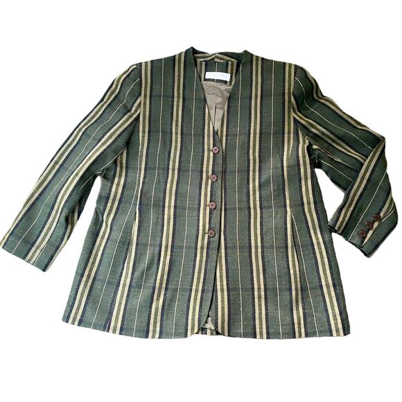 OSCAR DE LA RENTA BASICS PLAID JACKET BLAZER • 44 GREEN FALL - Picture 1 of 5